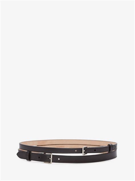 Women's Thin Double Belt in Black .